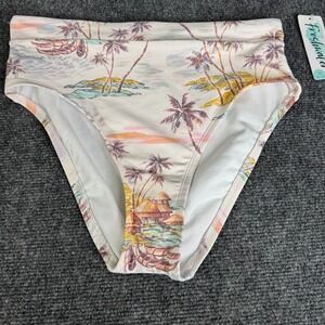 Freshwater Womens High Leg High Waist Bikini Bottom Tropical Island Print‎ M NEW